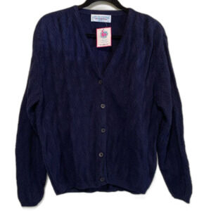 Chelsea Gardens Vintage NWT navy blue cotton knit cardigan sweater size medium